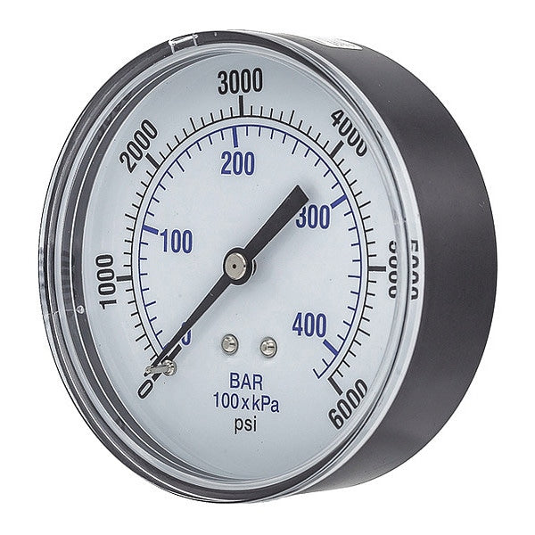 Pressure Gauge, 0 to 6000 psi, 1/4 in MNPT, Black