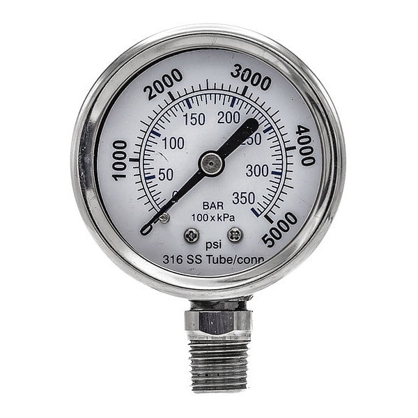 Pressure Gauge, 0 to 5000 psi, 1/4 in NPT