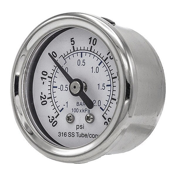 Compound Gauge, -30 to 0 to 30 in Hg/psi, 1/8 in MNPT, Silver