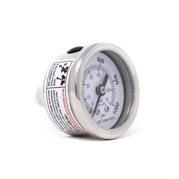 Pressure Gauge, 0 to 1000 psi, 1/8 in MNPT, Silver