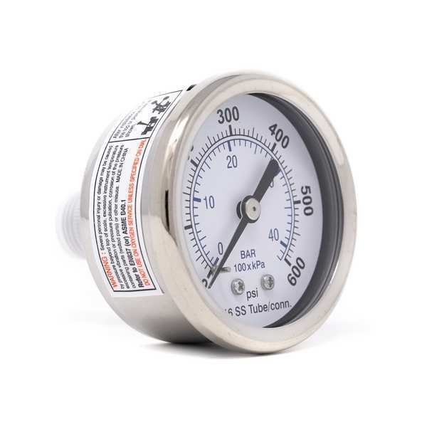 Pressure Gauge, 0 to 600 psi, 1/4 in MNPT