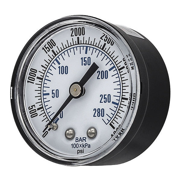Pressure Gauge, 0 to 4000 psi, 1/4 in MNPT, Black