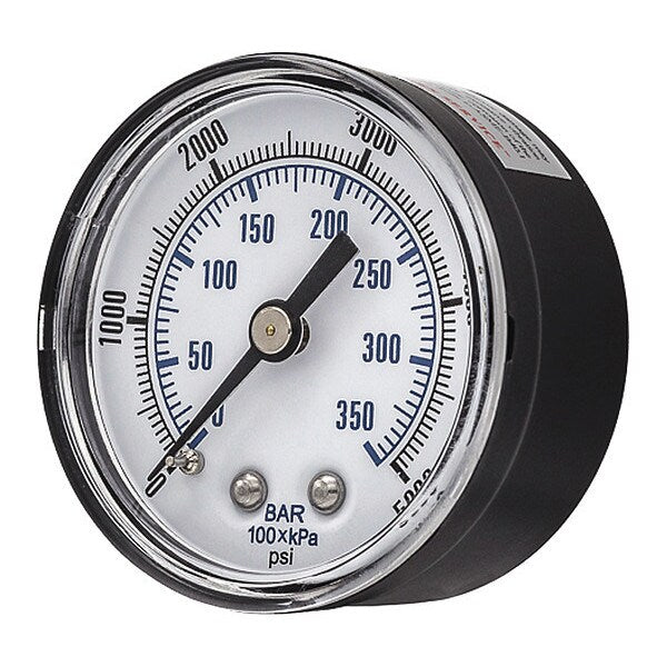 Pressure Gauge, 0 to 5000 psi, 1/4 in MNPT, Black