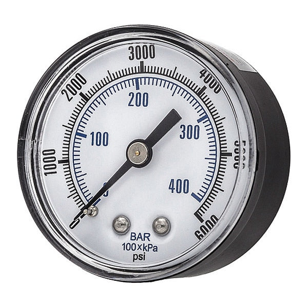 Pressure Gauge, 0 to 6000 psi, 1/4 in MNPT, Black
