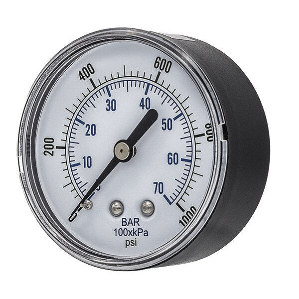 Pressure Gauge, 0 to 1000 psi, 1/4 in MNPT, Black