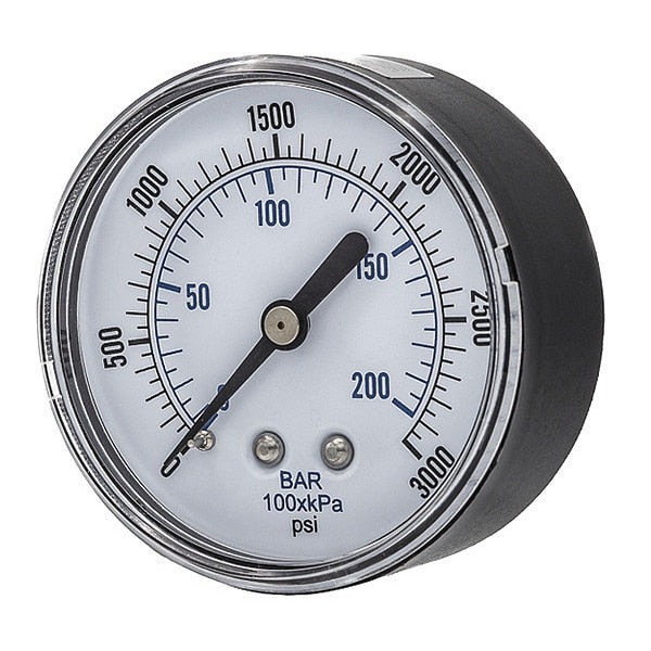 Pressure Gauge, 0 to 3000 psi, 1/4 in MNPT, Black
