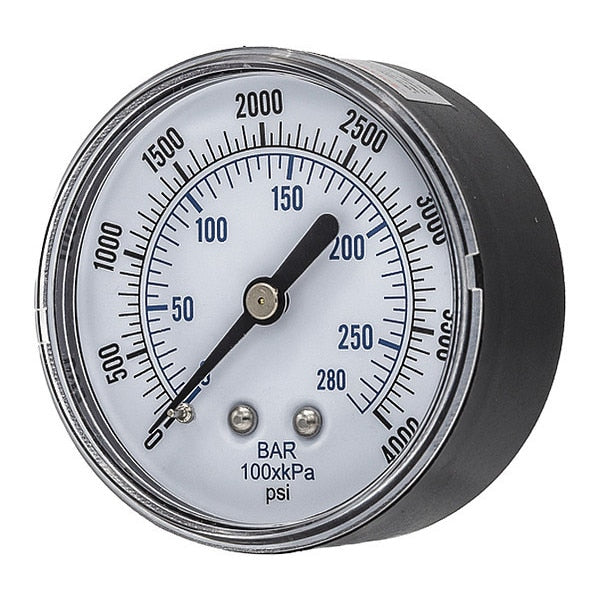 Pressure Gauge, 0 to 4000 psi, 1/4 in MNPT, Black
