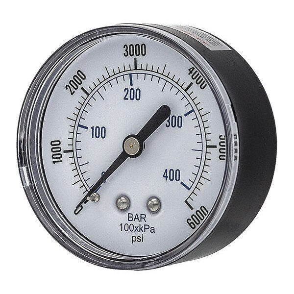 Pressure Gauge, 0 to 6000 psi, 1/4 in MNPT, Black
