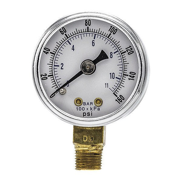 Pressure Gauge, 0 to 160 psi, 1/8 in MNPT, Black