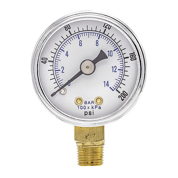 Pressure Gauge, 0 to 200 psi, 1/8 in MNPT, Black
