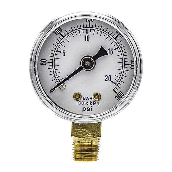 Pressure Gauge, 0 to 300 psi, 1/8 in MNPT, Black