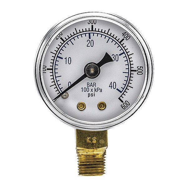 Pressure Gauge, 0 to 600 psi, 1/8 in MNPT, Black
