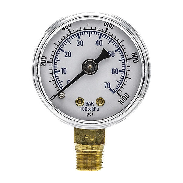 Pressure Gauge, 0 to 1000 psi, 1/8 in MNPT, Black