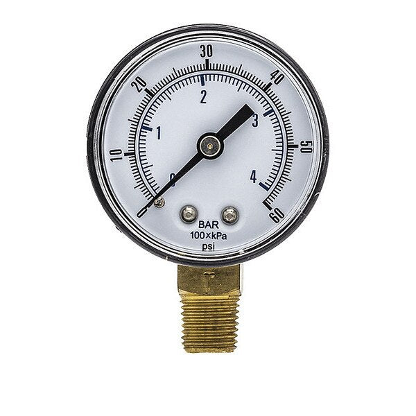 Pressure Gauge, 0 to 60 psi, 1/4 in BSPT, Black