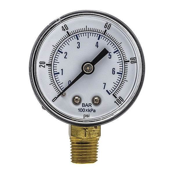 Pressure Gauge, 0 to 100 psi, 1/4 in BSPT, Black