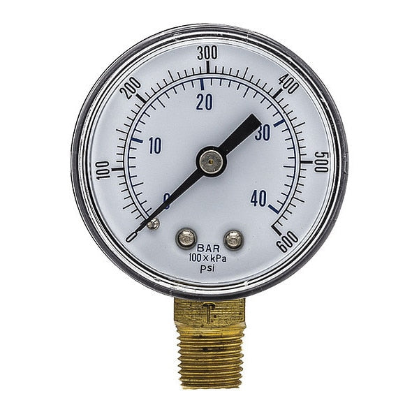 Pressure Gauge, 0 to 600 psi, 1/4 in BSPT, Black
