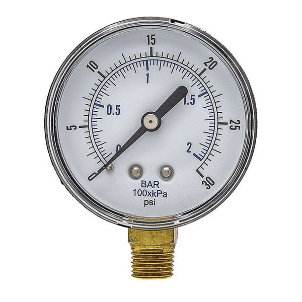Pressure Gauge, 0 to 30 psi, 1/4 in BSPT, Black