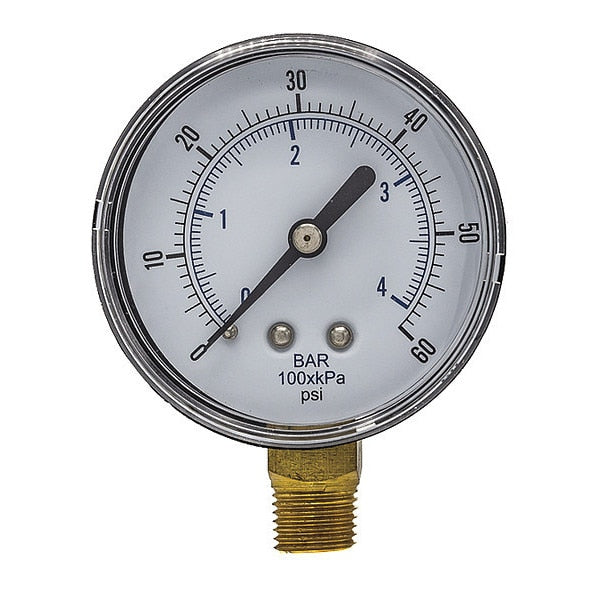 Pressure Gauge, 0 to 60 psi, 1/4 in BSPT, Black