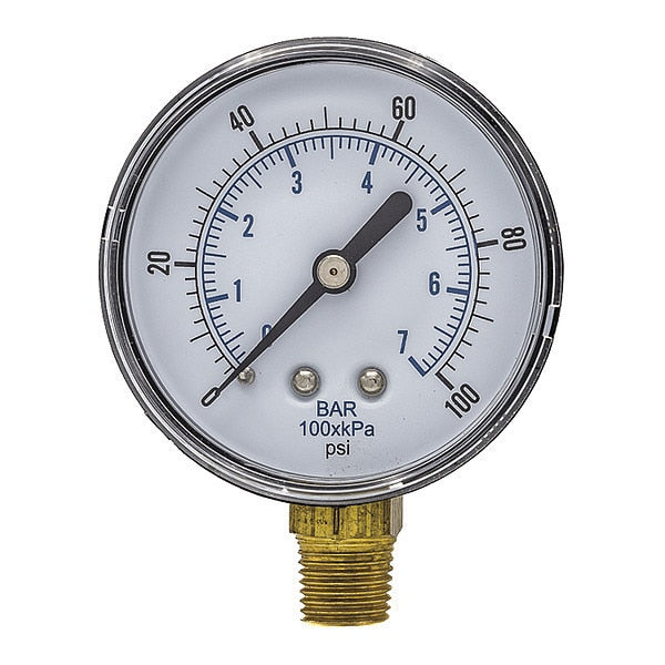 Pressure Gauge, 0 to 100 psi, 1/4 in BSPT, Black