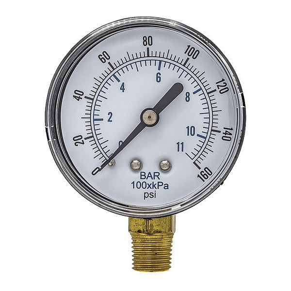Pressure Gauge, 0 to 160 psi, 1/4 in BSPT, Black