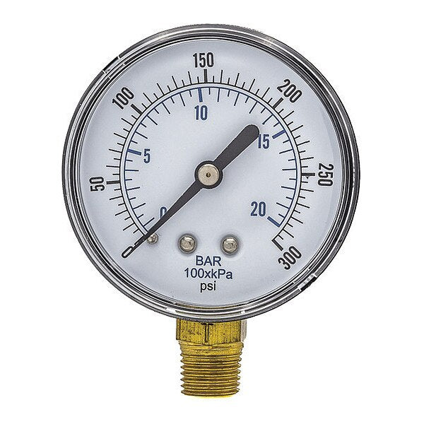Pressure Gauge, 0 to 300 psi, 1/4 in BSPT, Black