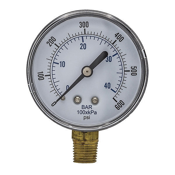 Pressure Gauge, 0 to 600 psi, 1/4 in BSPT, Black