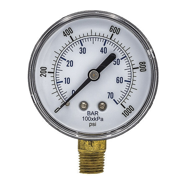 Pressure Gauge, 0 to 1000 psi, 1/4 in BSPT, Black