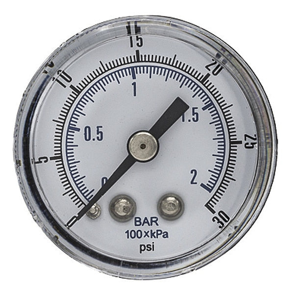 Pressure Gauge, 0 to 30 psi, 1/8 in BSPT, Black