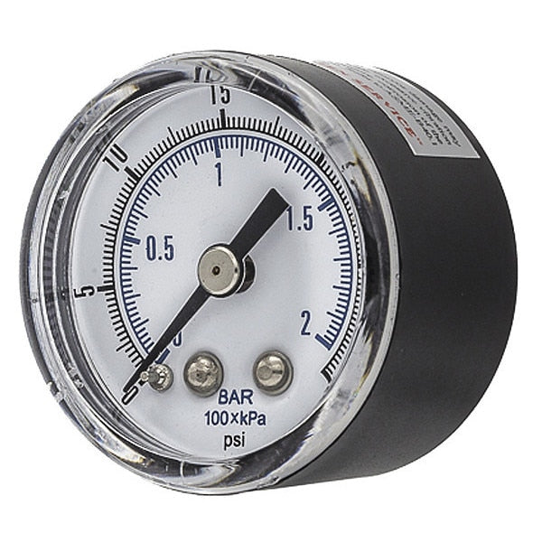 Pressure Gauge, 0 to 30 psi, 1/8 in BSPT, Black