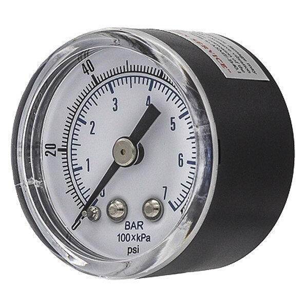 Pressure Gauge, 0 to 100 psi, 1/8 in BSPT, Black