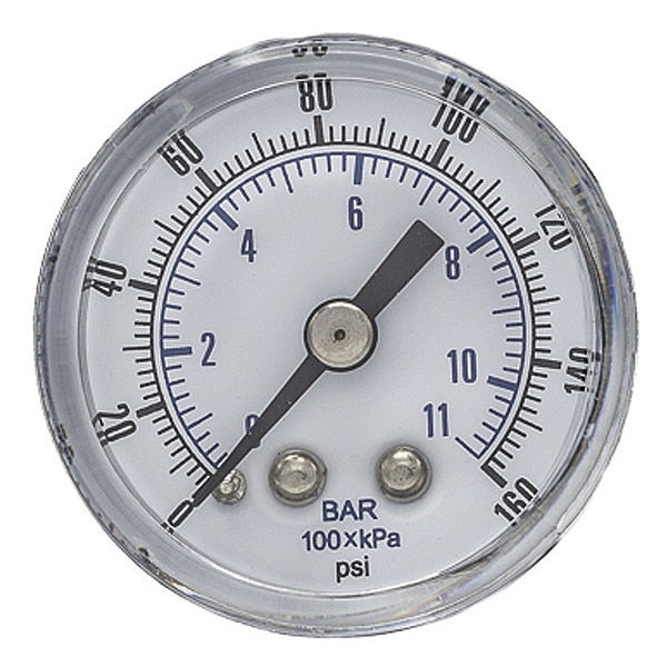 Pressure Gauge, 0 to 160 psi, 1/8 in BSPT, Black