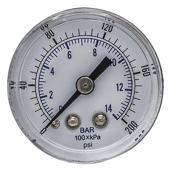Pressure Gauge, 0 to 200 psi, 1/8 in BSPT, Black