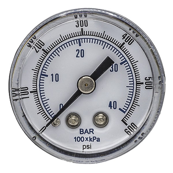 Pressure Gauge, 0 to 600 psi, 1/8 in BSPT, Black