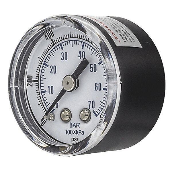 Pressure Gauge, 0 to 1000 psi, 1/8 in BSPT, Black