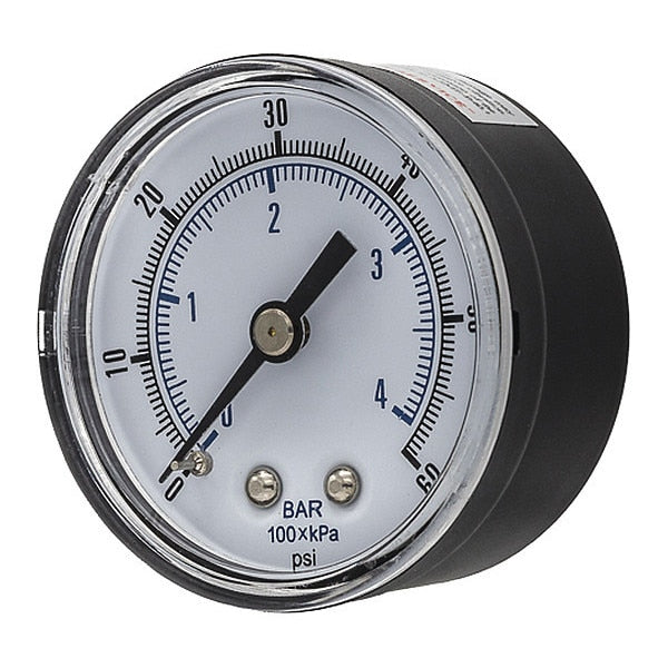Pressure Gauge, 0 to 60 psi, 1/4 in BSPT, Black