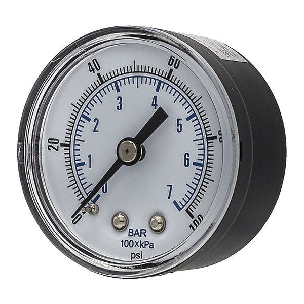 Pressure Gauge, 0 to 100 psi, 1/4 in BSPT, Black