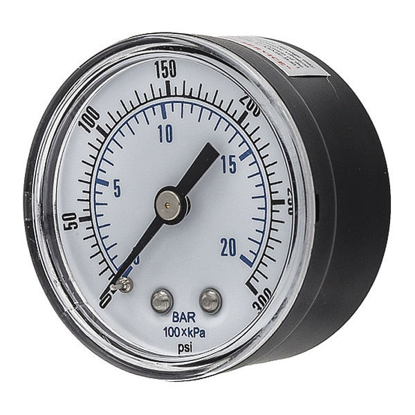 Pressure Gauge, 0 to 300 psi, 1/4 in BSPT, Black