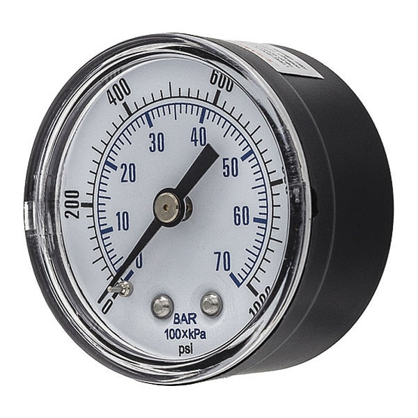 Pressure Gauge, 0 to 1000 psi, 1/4 in BSPT, Black
