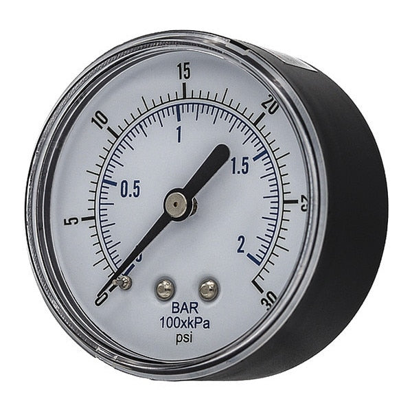 Pressure Gauge, 0 to 30 psi, 1/4 in BSPT, Black