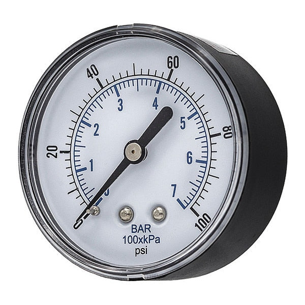 Pressure Gauge, 0 to 100 psi, 1/4 in BSPT, Black