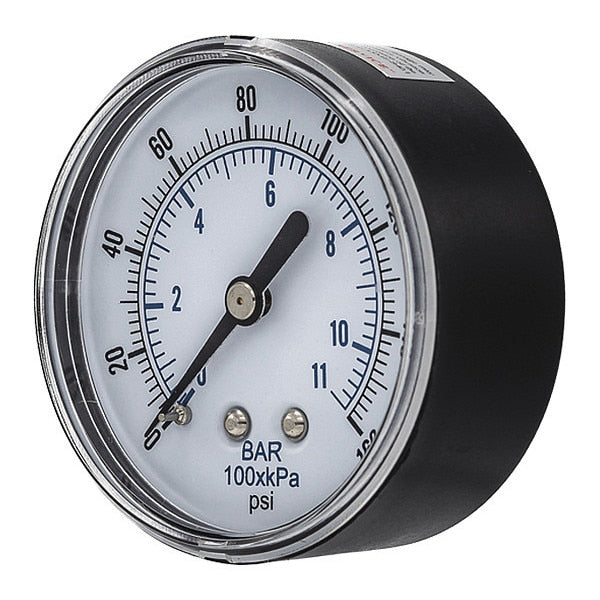 Pressure Gauge, 0 to 160 psi, 1/4 in BSPT, Black