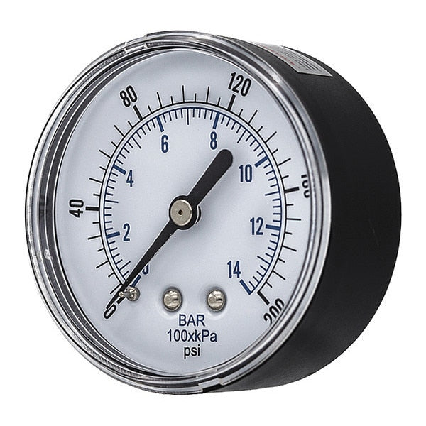 Pressure Gauge, 0 to 200 psi, 1/4 in BSPT, Black