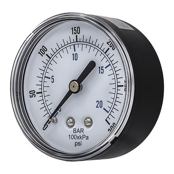 Pressure Gauge, 0 to 300 psi, 1/4 in BSPT, Black