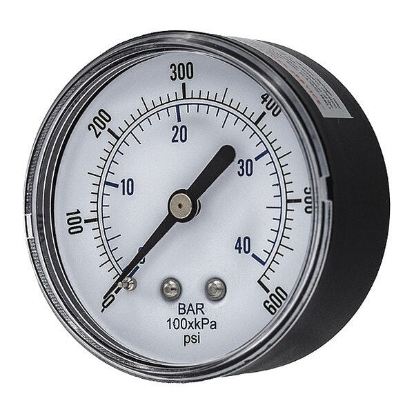 Pressure Gauge, 0 to 600 psi, 1/4 in BSPT, Black