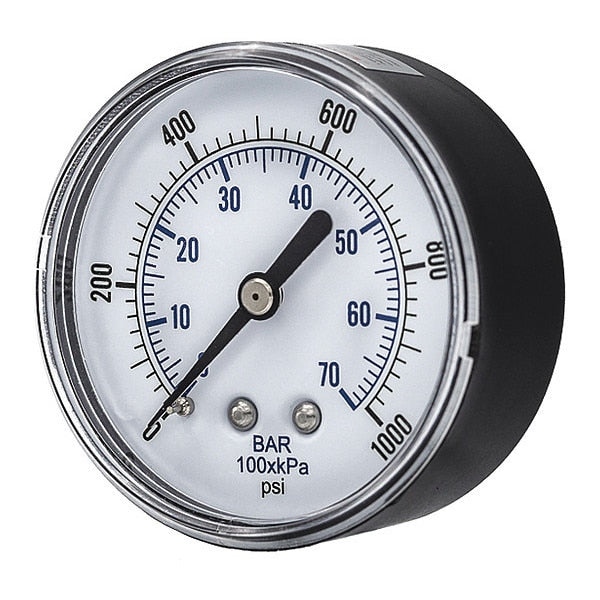 Pressure Gauge, 0 to 1000 psi, 1/4 in BSPT, Black