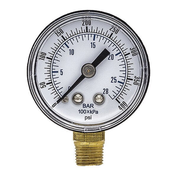 Pressure Gauge, 0 to 400 psi, 1/8 in MNPT, Black