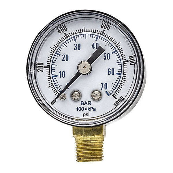 Pressure Gauge, 0 to 1000 psi, 1/8 in MNPT, Black