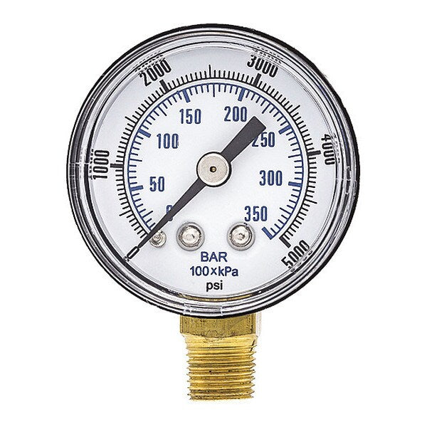 Pressure Gauge, 0 to 5000 psi, 1/8 in MNPT, Black