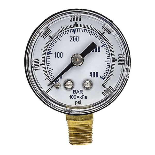Pressure Gauge, 0 to 6000 psi, 1/8 in MNPT, Black