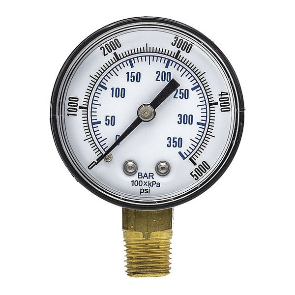 Pressure Gauge, 0 to 5000 psi, 1/4 in MNPT, Black